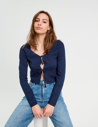 Gilet avec broderie bleu marine femme