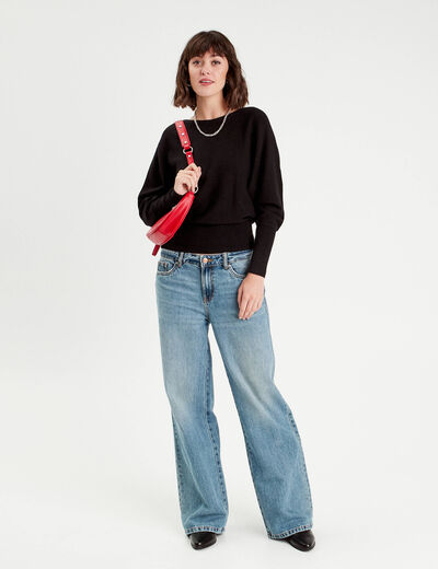 Pull manches chauves-souris noir femme