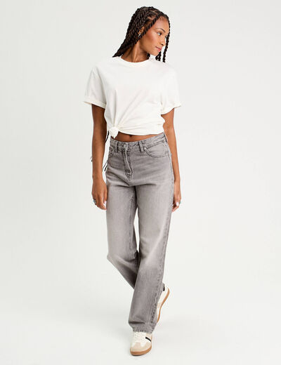 Jeans droit 5 poches denim gris femme