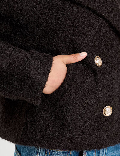 Caban court boutonné noir femme