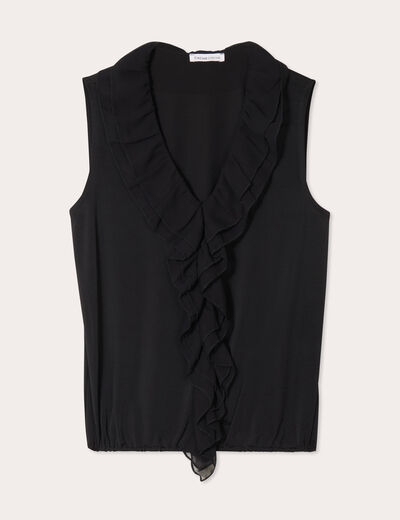 Blouse volants sans manches noir femme