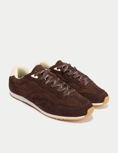 Basket aspect daim marron femme