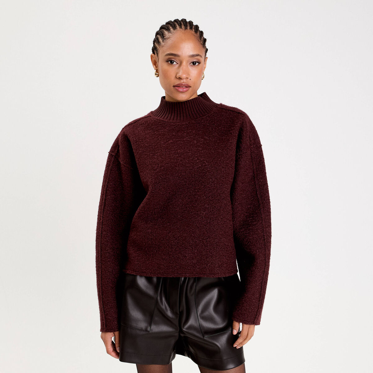 Sweat col montant rouge fonc&eacute; femme