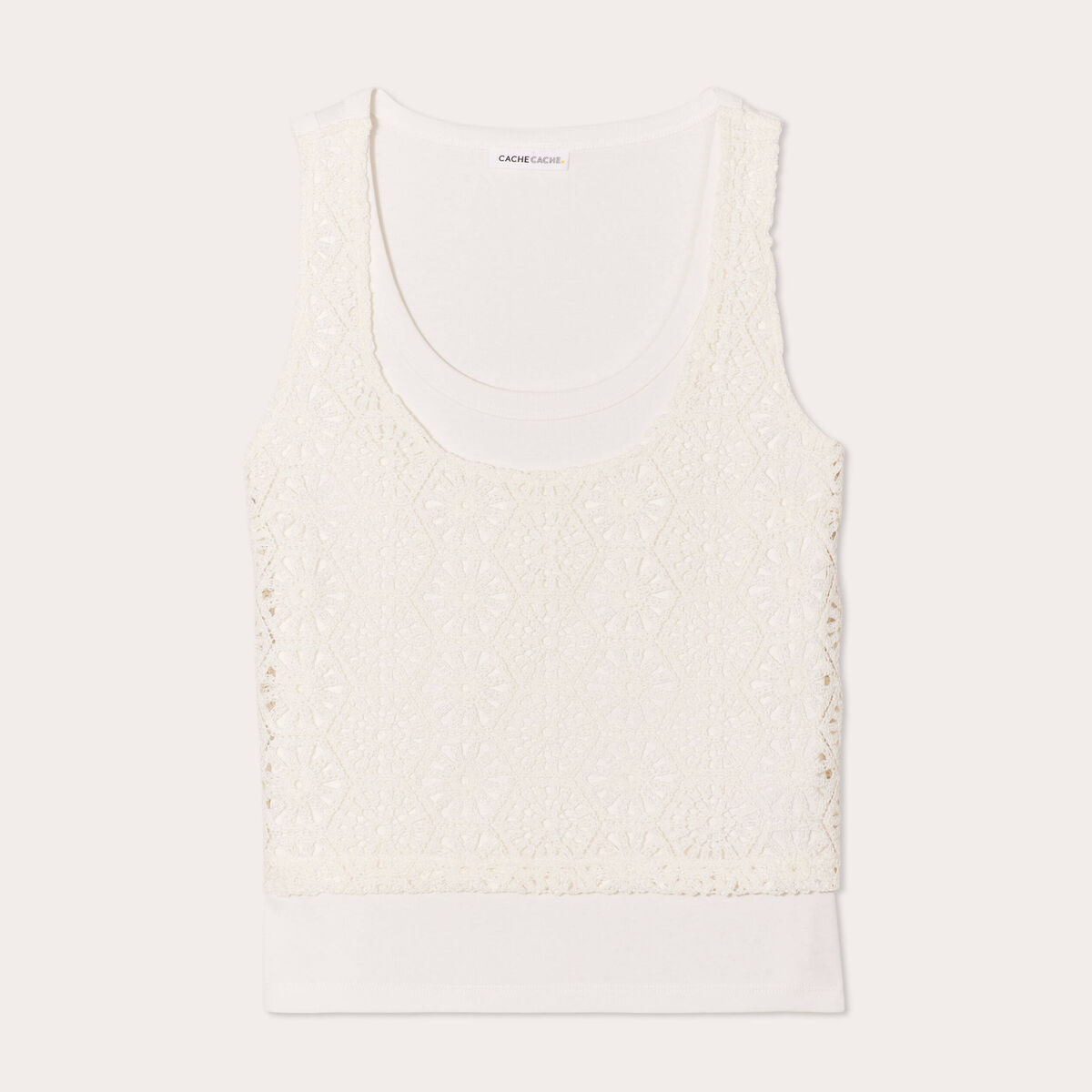 Débardeur 2-en-1 crochet ecru femme