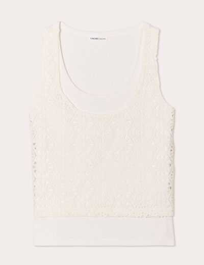 Débardeur 2-en-1 crochet ecru femme