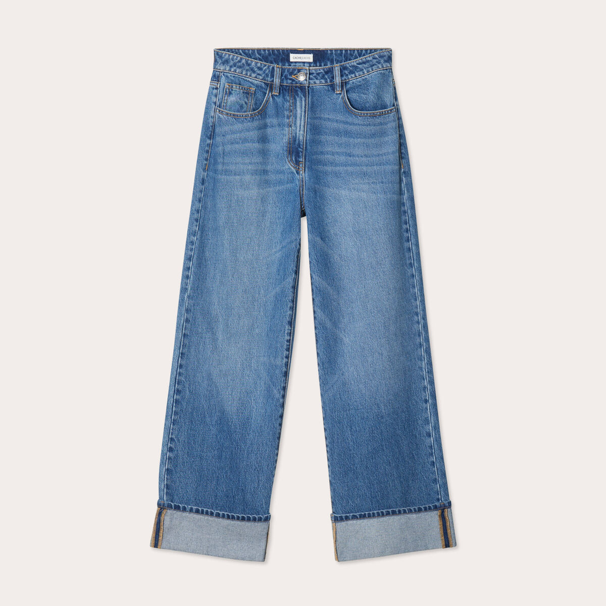 Jeans droit à revers denim double stone femme