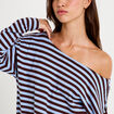 Pull col bateau manches longues bleu femme