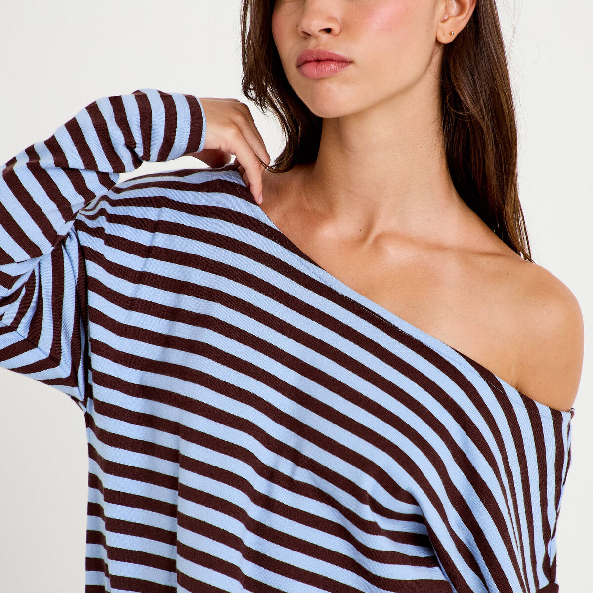 Pull col bateau manches longues bleu femme