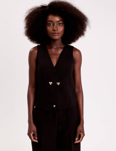 Gilet sans manches boutons coeur noir femme