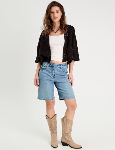 Gilet aspect crochet noir femme