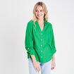 Chemise manches longues contenant du lin vert femme