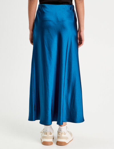 Jupe midi droite effet satin bleu marine femme