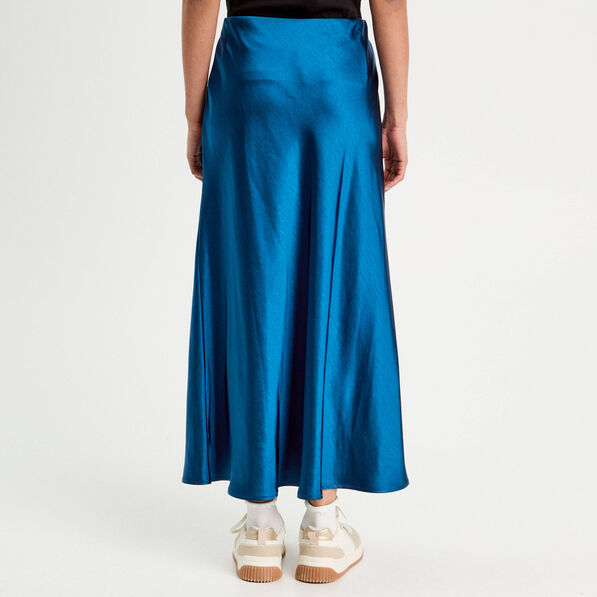 jupe midi droite effet satin bleu marine femme Jupe midi droite effet satin bleu marine femme