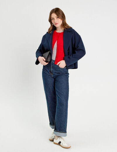 Caban court boutonné bleu marine femme