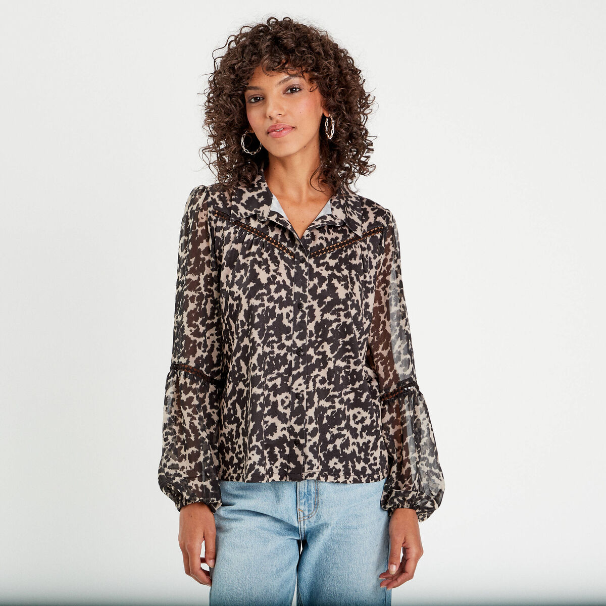 Blouse manches longues beige femme