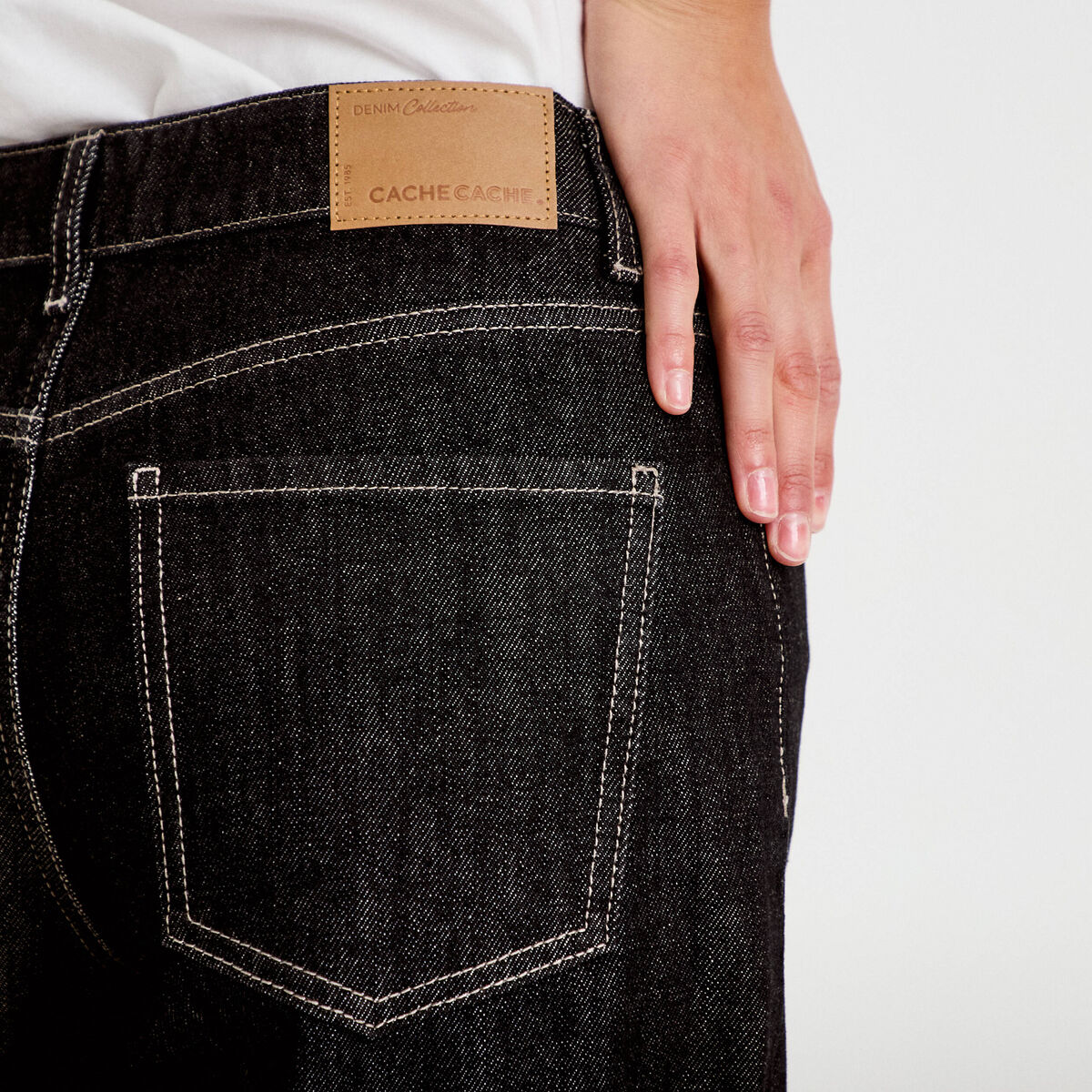 Jean wide leg taille basse denim noir femme