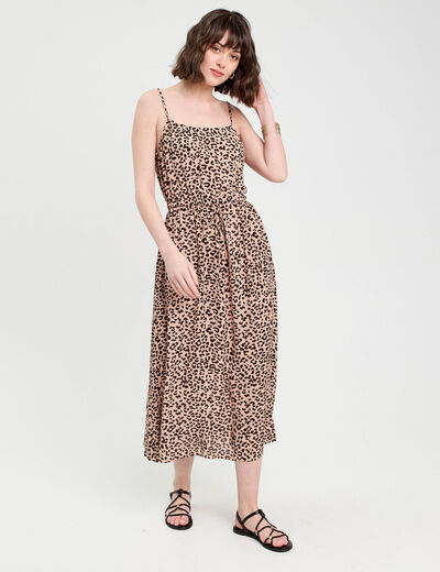 Robe longue évasée bretelles sable femme