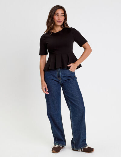 Top cintré col rond manches longues noir femme
