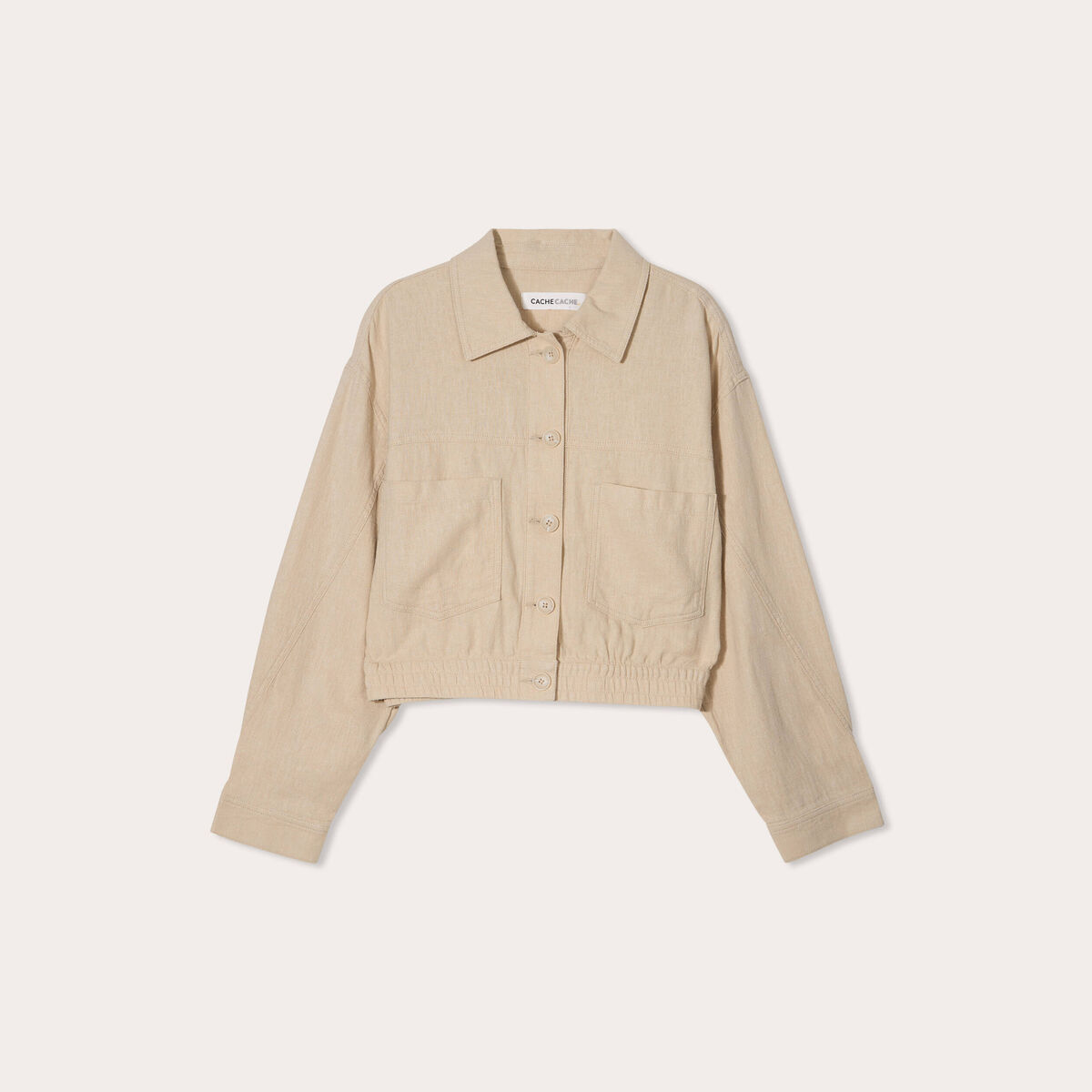 Veste boutonnée contenant du lin beige femme