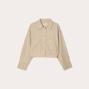 Veste boutonnée contenant du lin beige femme