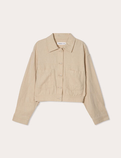 Veste boutonnée contenant du lin beige femme