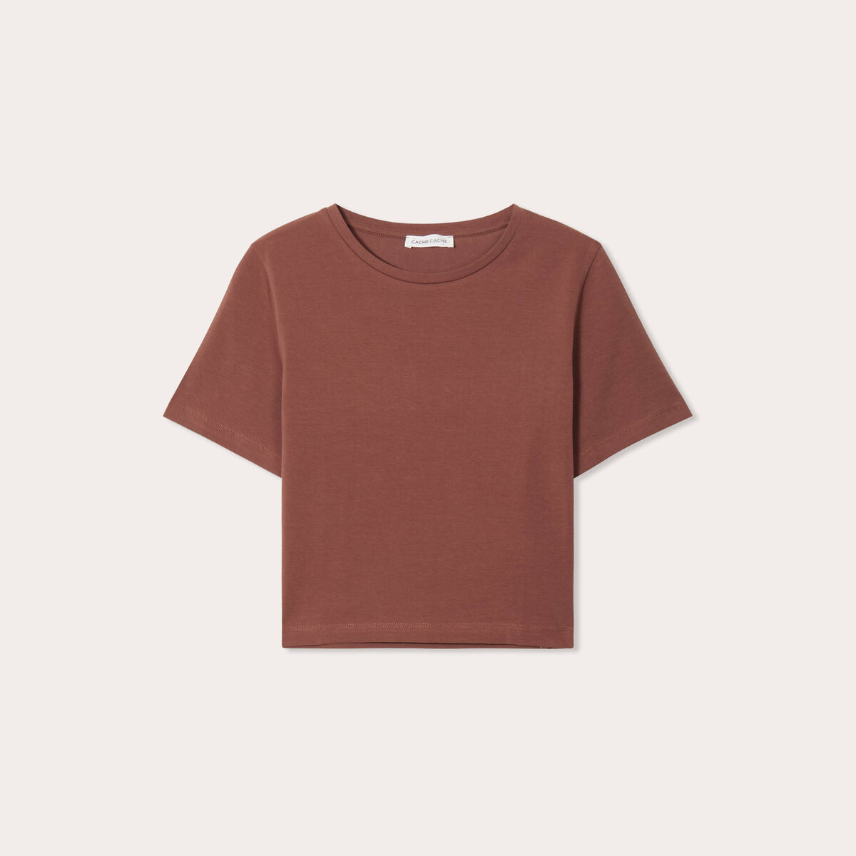 T-shirt cropped marron cognac femme