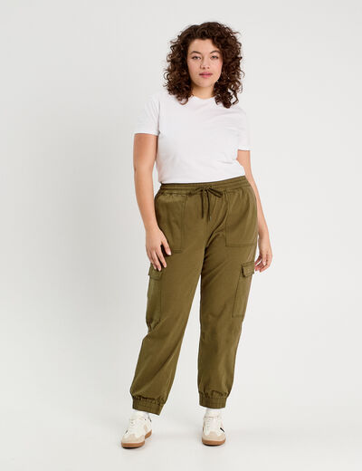 Pantalon cargo slim vert foncé femme