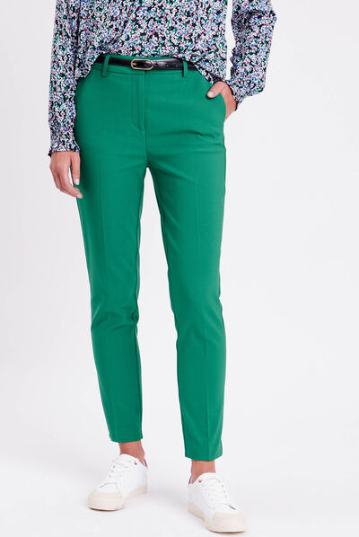 Pantalon cigarette ceinturé vert femme
