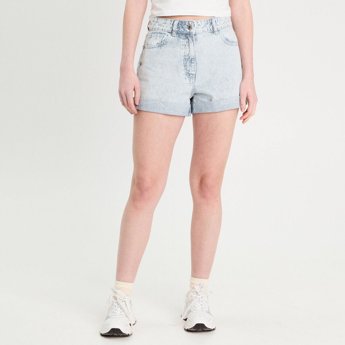 Short mom en jean bleu gris femme