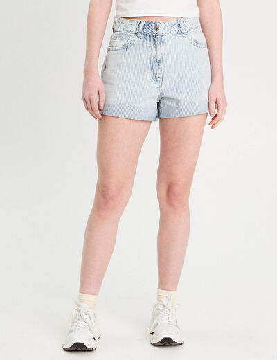 Short mom en jean bleu gris femme