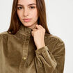 Chemise droite velours col montant vert kaki femme