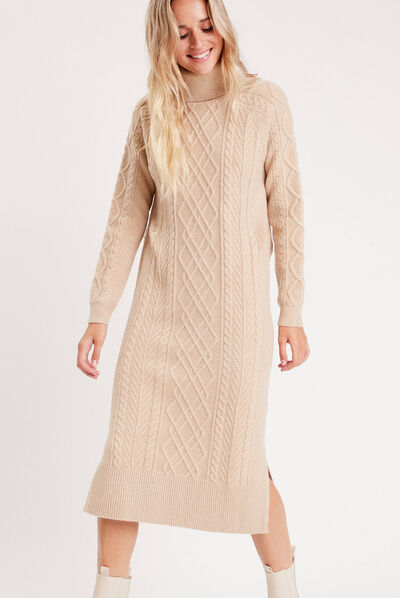 Robe pull longue droite sable femme