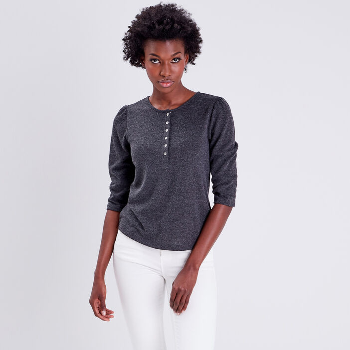 T-shirt manches 3/4 gris foncé femme