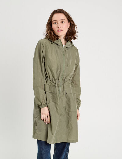 Parka déperlante 2-en-1 avec pochette vert kaki femme
