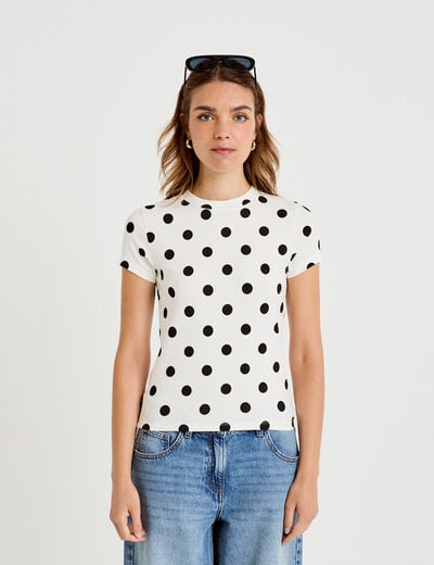Top ajust&eacute; col rond manches courtes blanc femme