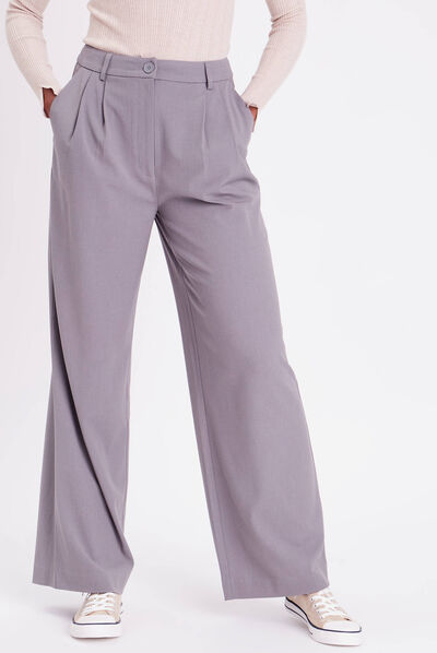 Pantalon city droit pinces gris foncé femme