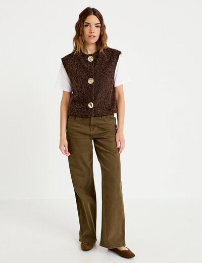 Gilet sans manches effet polaire marron fonc&eacute; femme