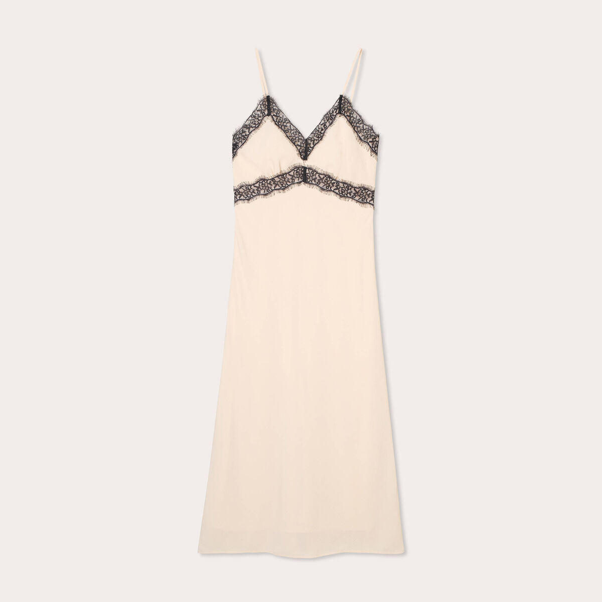Robe longue ajustée dentelle sable femme