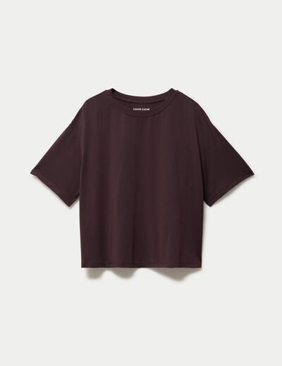 T-shirt col rond manches courtes marron fonc&eacute; femme