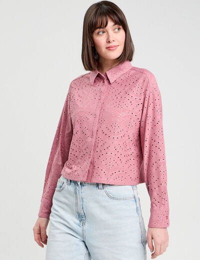Blouse broderie anglaise vieux rose femme