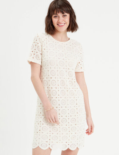 Robe droite crochet ecru femme