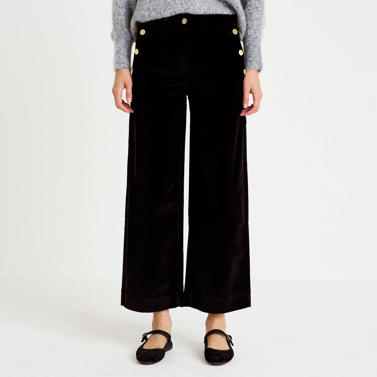 Pantalon taille haute velours noir femme