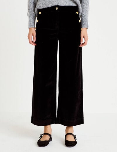 Pantalon taille haute velours noir femme