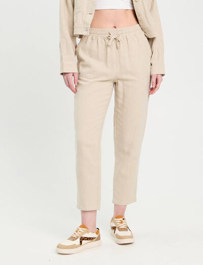 Pantalon carotte contenant du lin beige femme