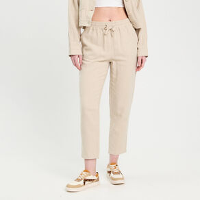 pantalon carotte contenant du lin beige femme Pantalon carotte contenant du lin beige femme