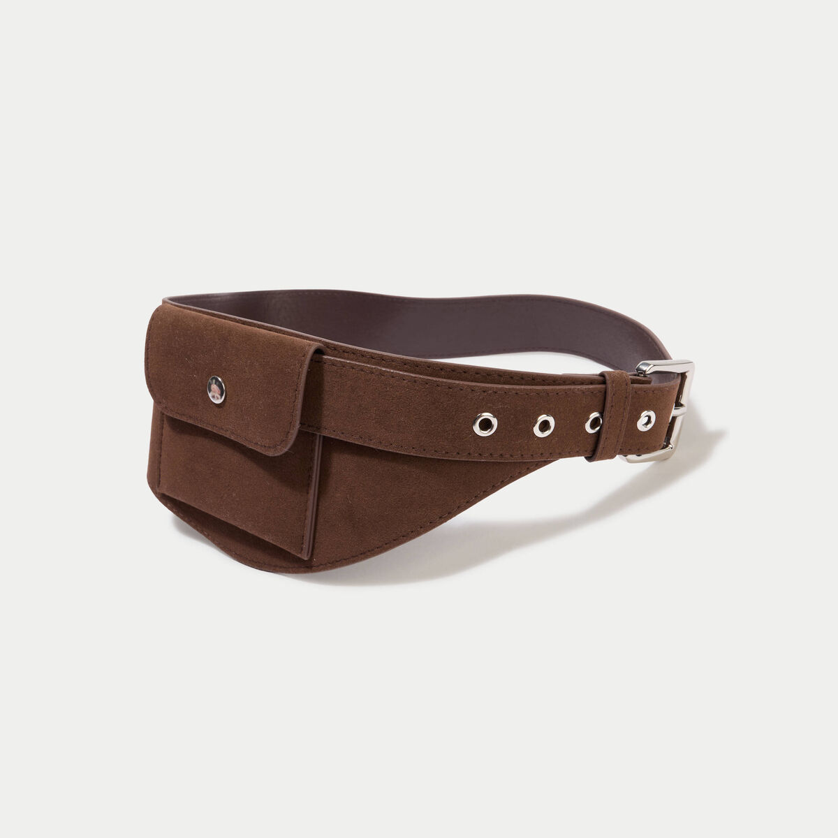 Ceinture large aspect daim marron fonc&eacute; femme