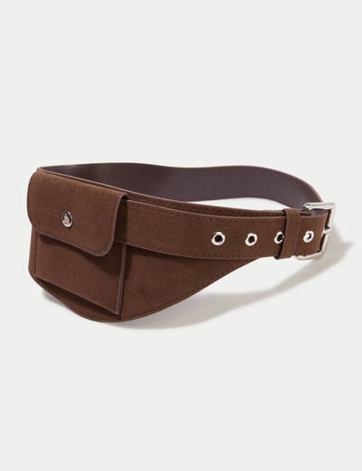 Ceinture large aspect daim marron fonc&eacute; femme