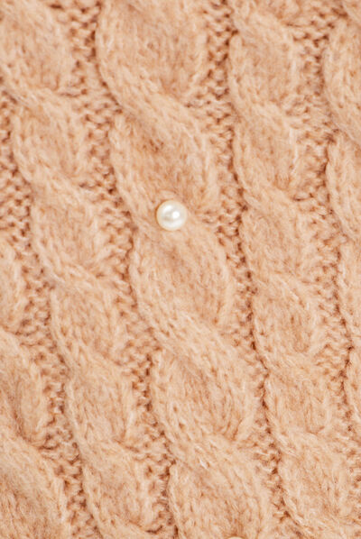 Pull avec torsades et perles beige femme