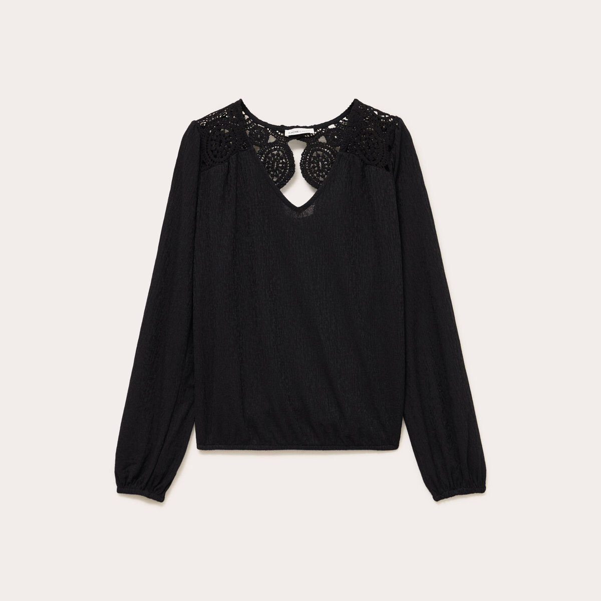 Blouse macram&eacute; bas &eacute;lastiqu&eacute; noir femme