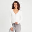 Gilet zippé mailles duveteuses ecru femme